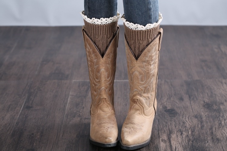 Womens Lace Trim Knit Boot Cuffs Crochet Thermal Short Leg Warmer Boot Toppers